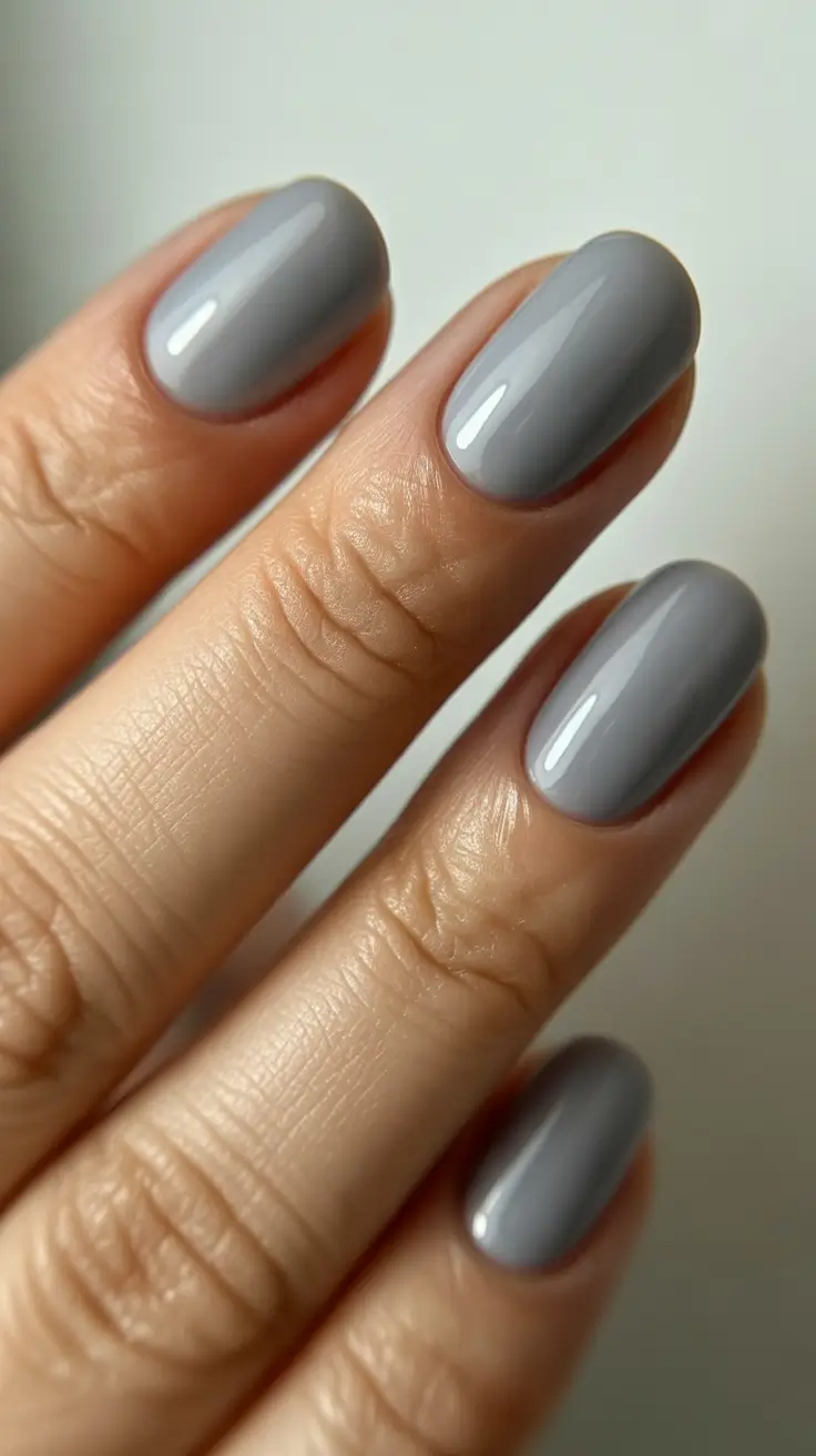 cute short nails 2026 Cool-Toned Grey Gloss for Modern Minimal Beauty