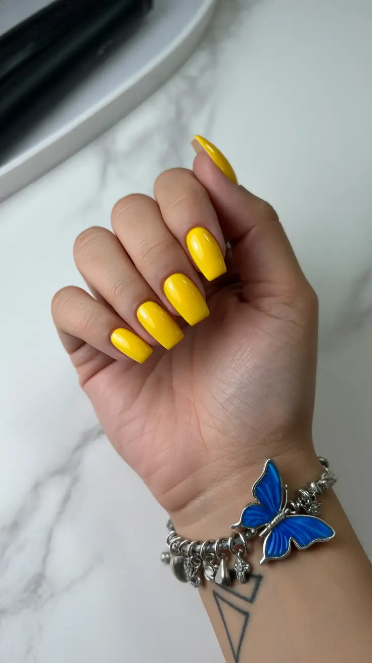 cute short nails 2026 Bold Yellow Gloss for a Bright Pop