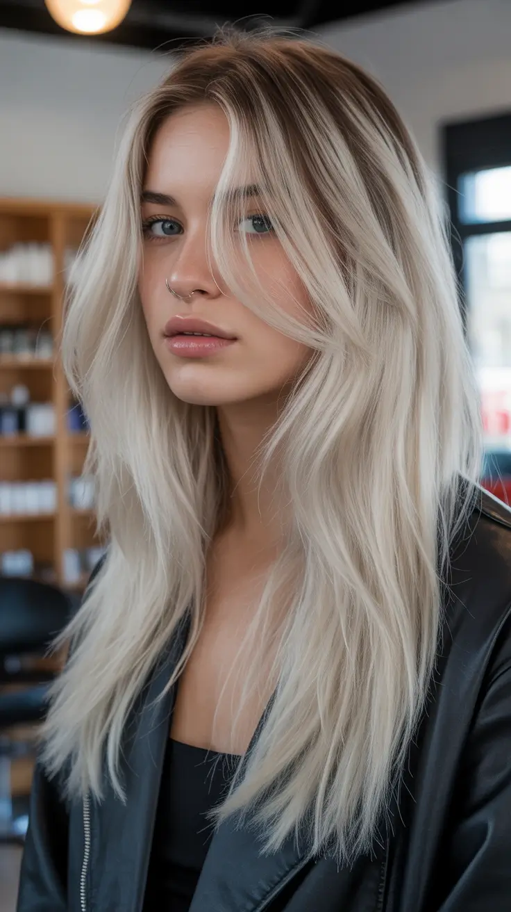 Easy hairstyles for women 2026 Long Layered Platinum With Feathered Face Framing