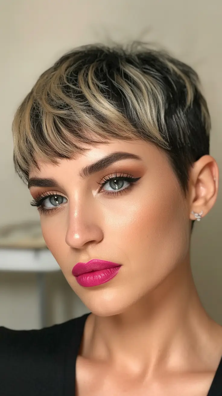 Easy hairstyles for women 2026 Textured Pixie With Blonde Dimension