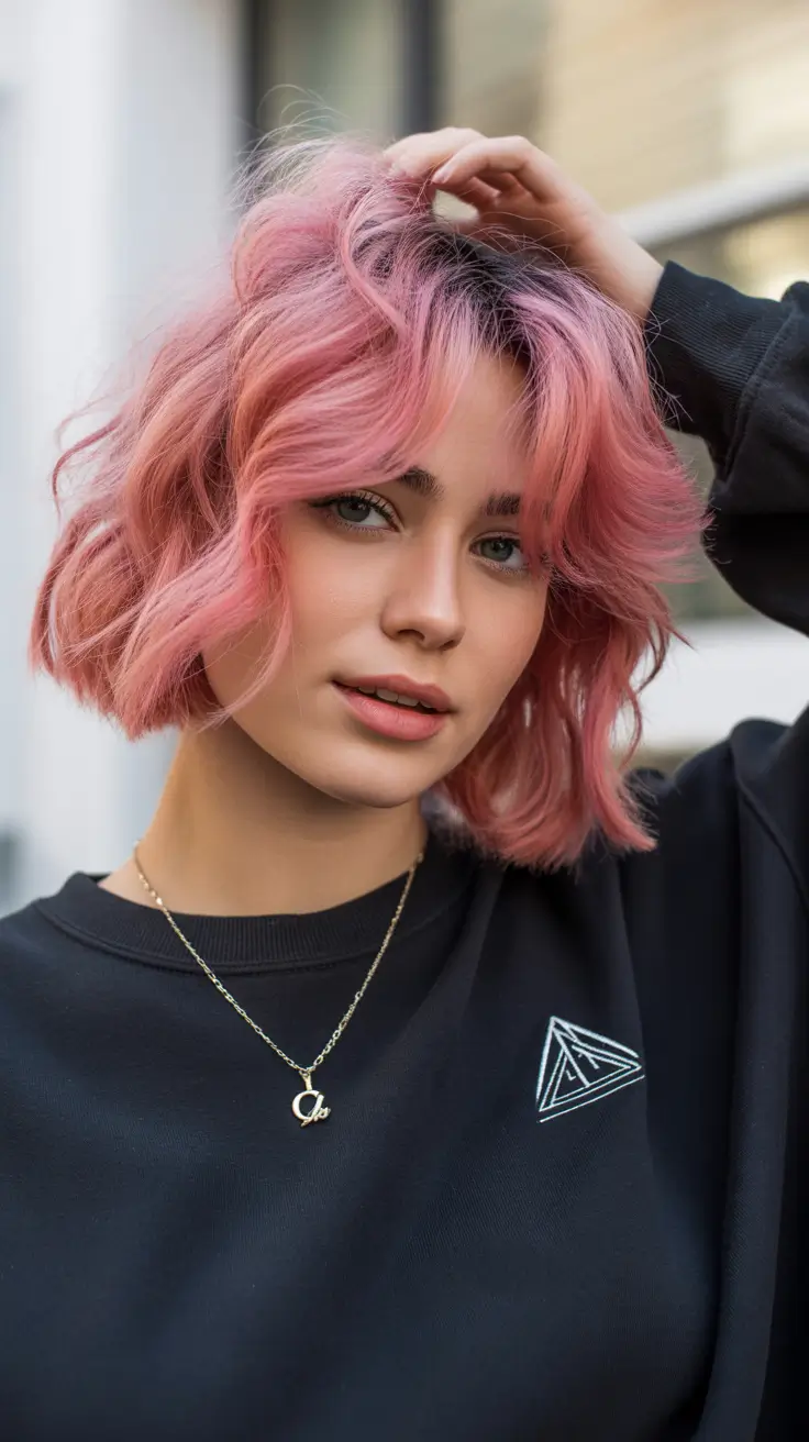 Easy hairstyles for women 2026 Soft Wavy Bob in Pastel Pink