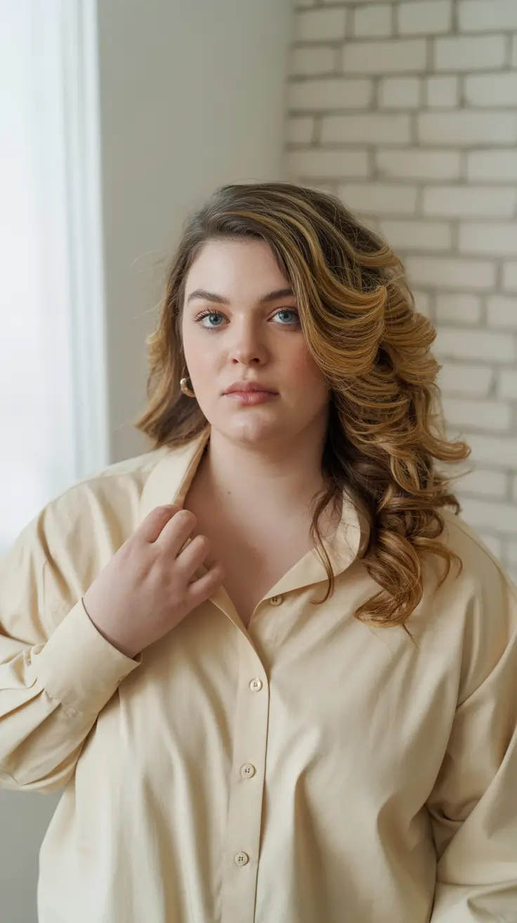 Flattering hairstyles for fat face 2026 Defined Hollywood-Inspired Curls With Side Volume