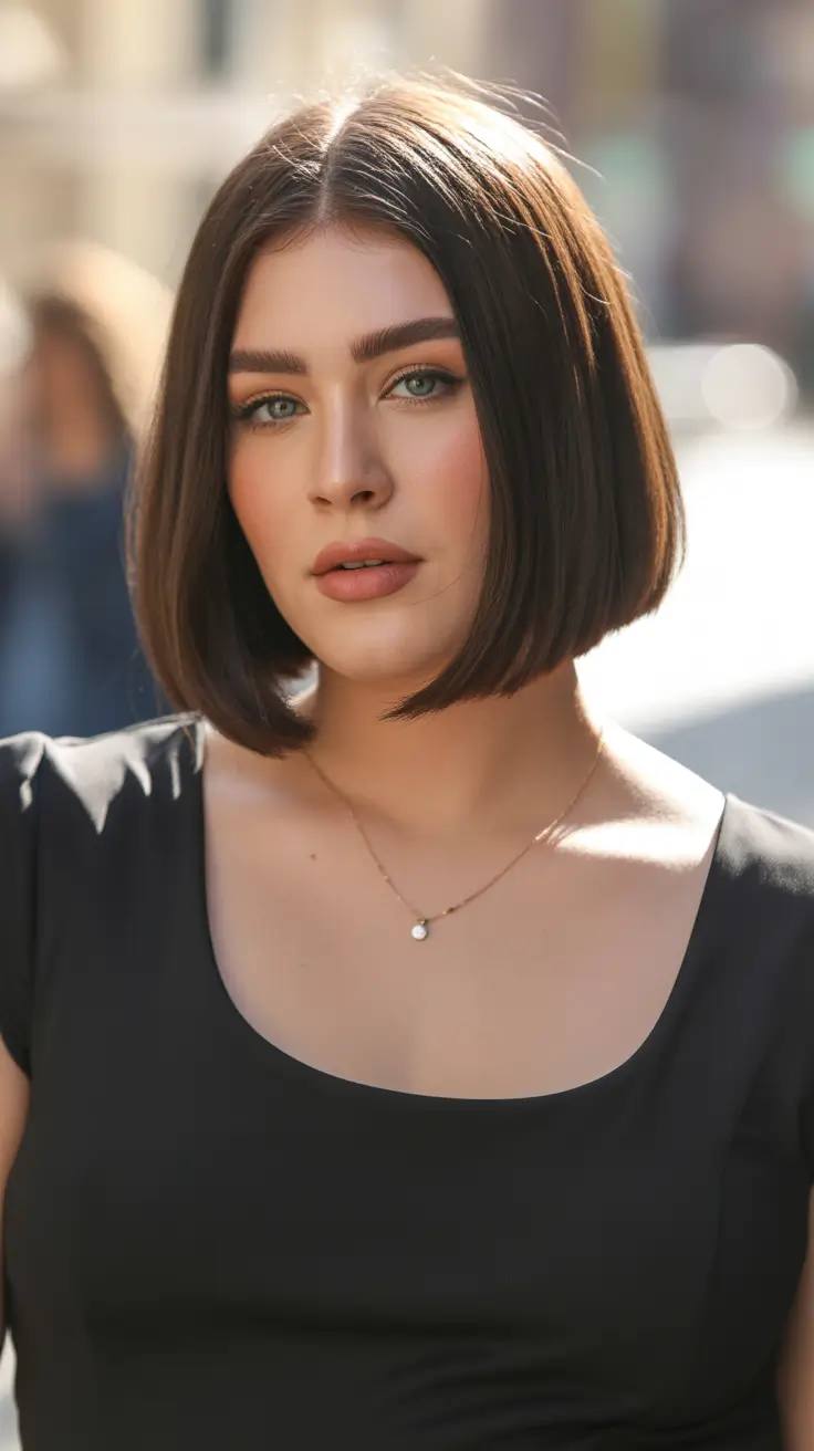 Flattering hairstyles for fat face 2026 Precision Sleek Bob With Contoured Ends