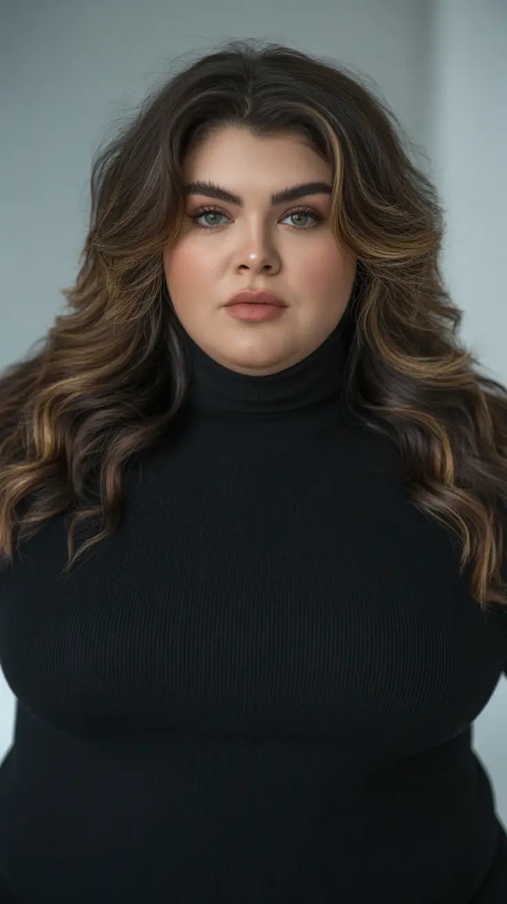 Flattering hairstyles for fat face 2026 Long Voluminous Layers With Caramel Dimension