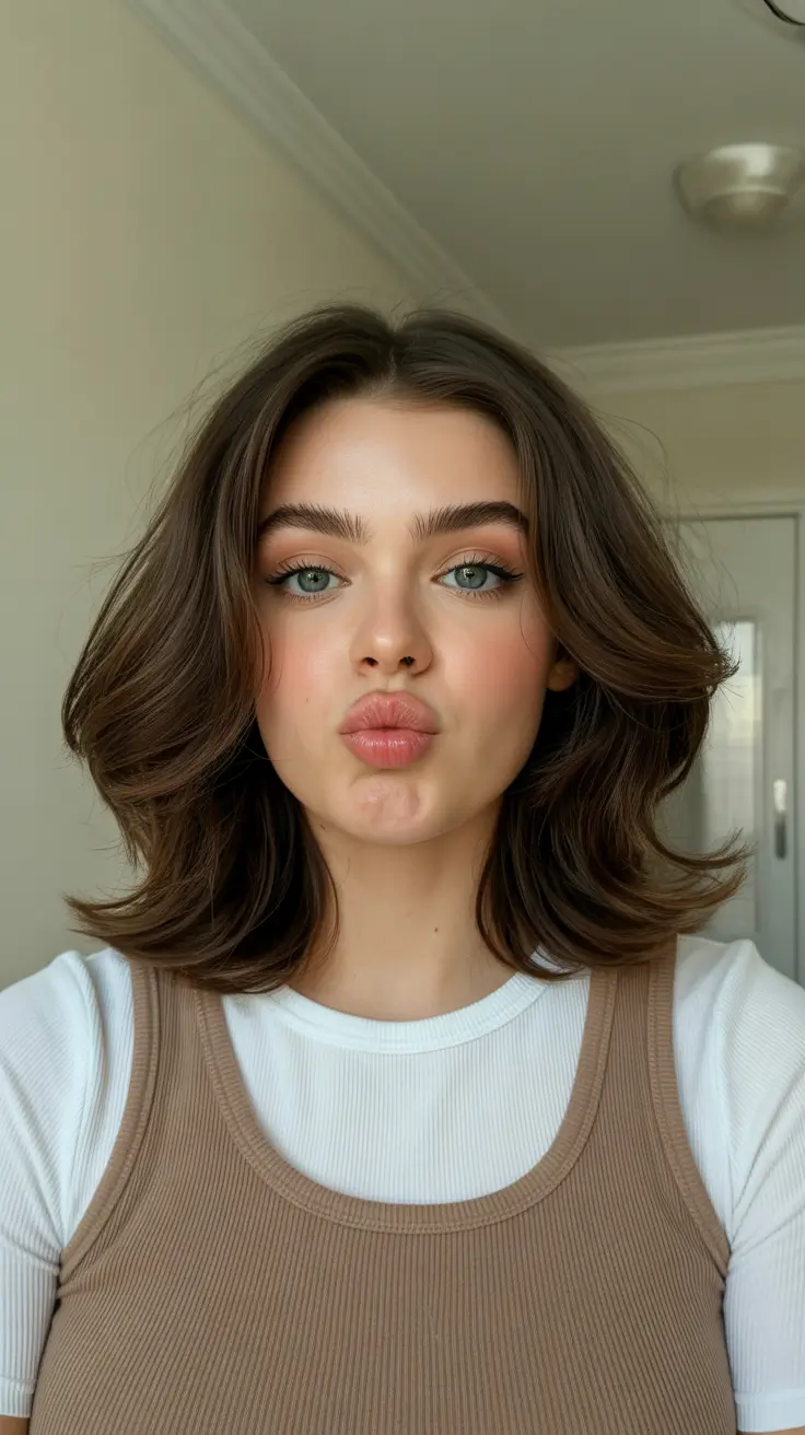 Flattering hairstyles for fat face 2026 Voluminous 70s-Inspired Medium Flip