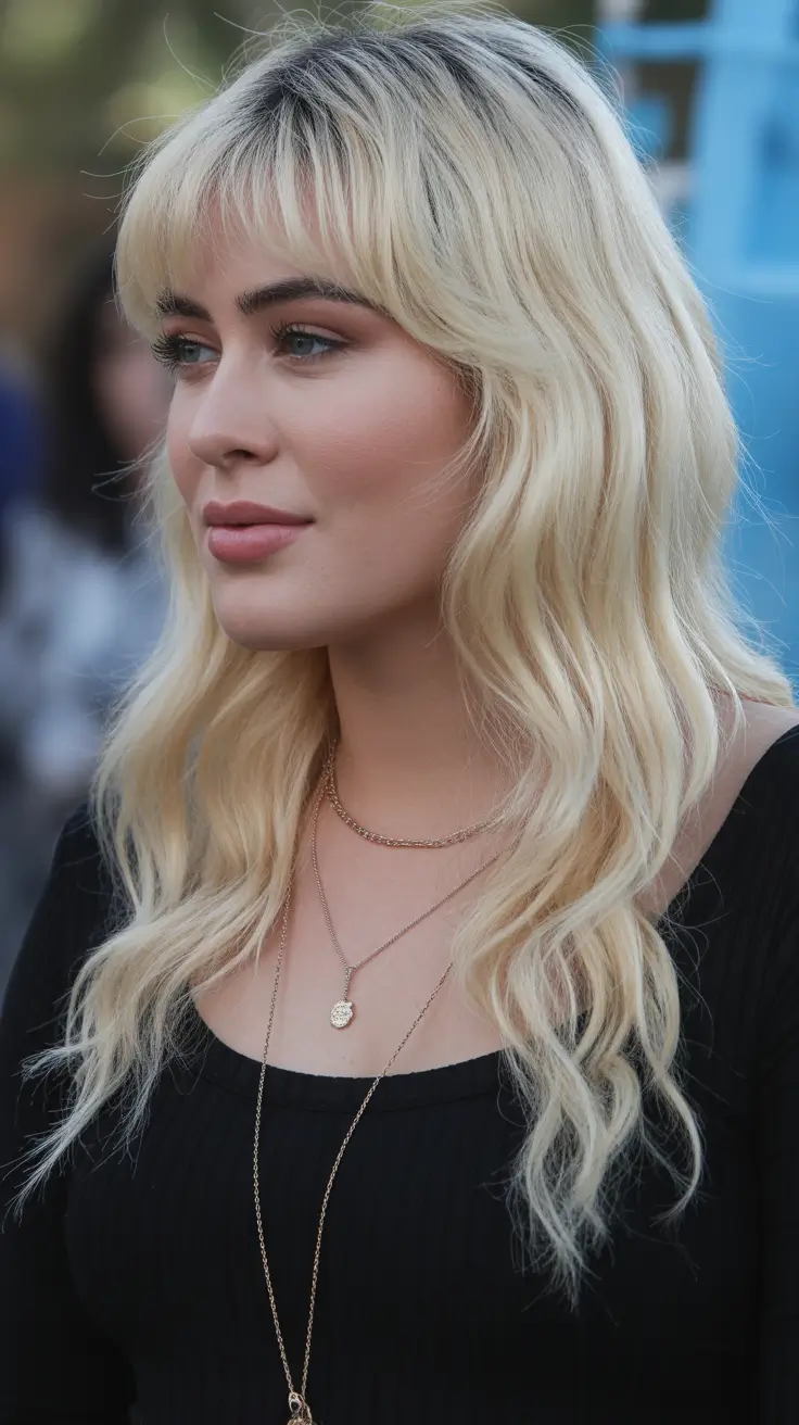 Flattering hairstyles for fat face 2026 Textured Long Blonde With Light Bangs