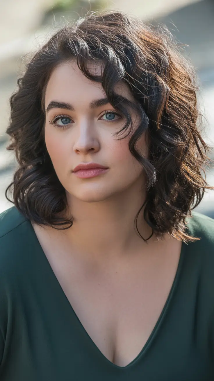 Flattering hairstyles for fat face 2026 Short Curly Bob With Side-Swept Detail