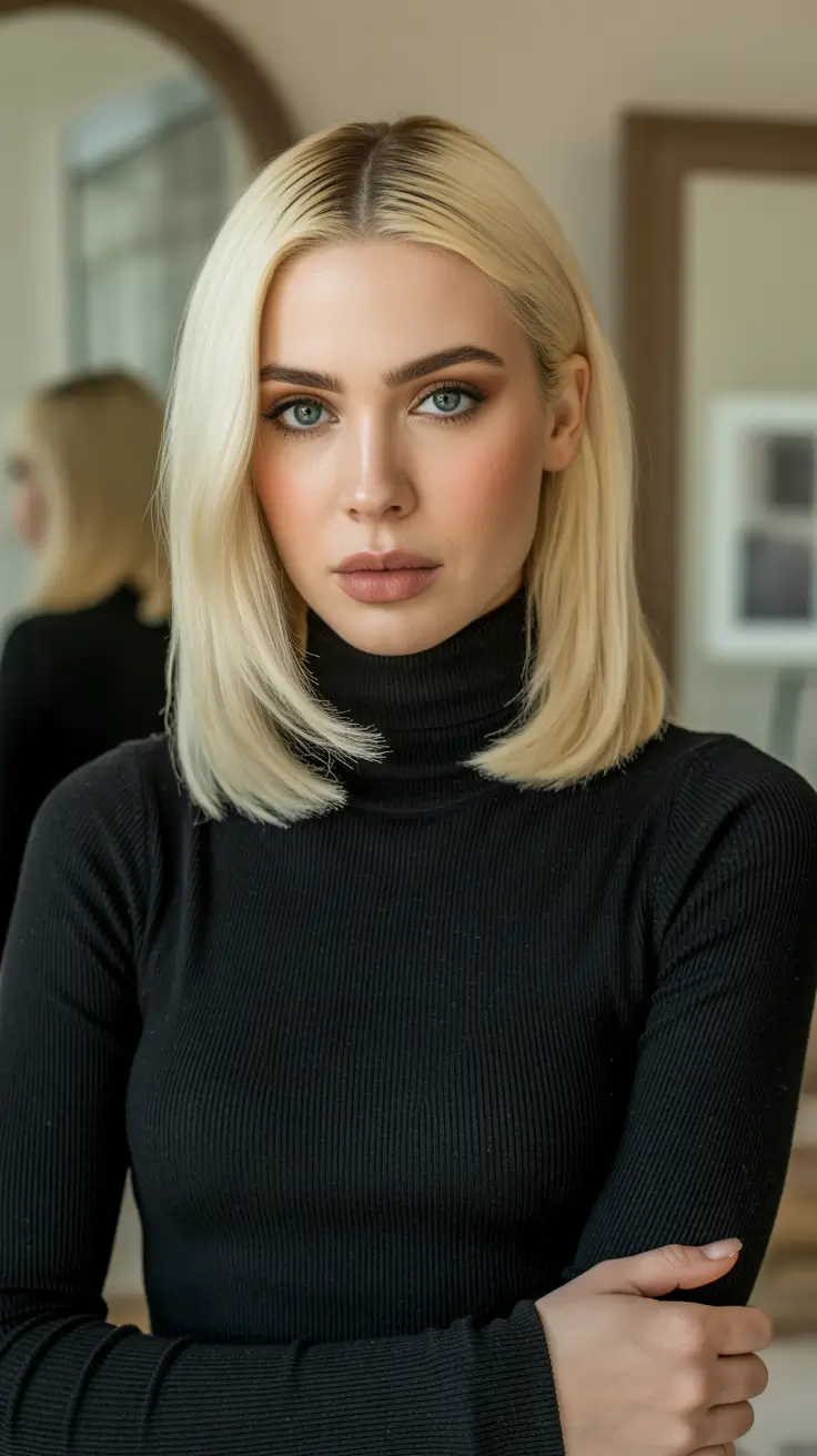 haircut ideas for medium hair 2026 modern blunt lob platinum