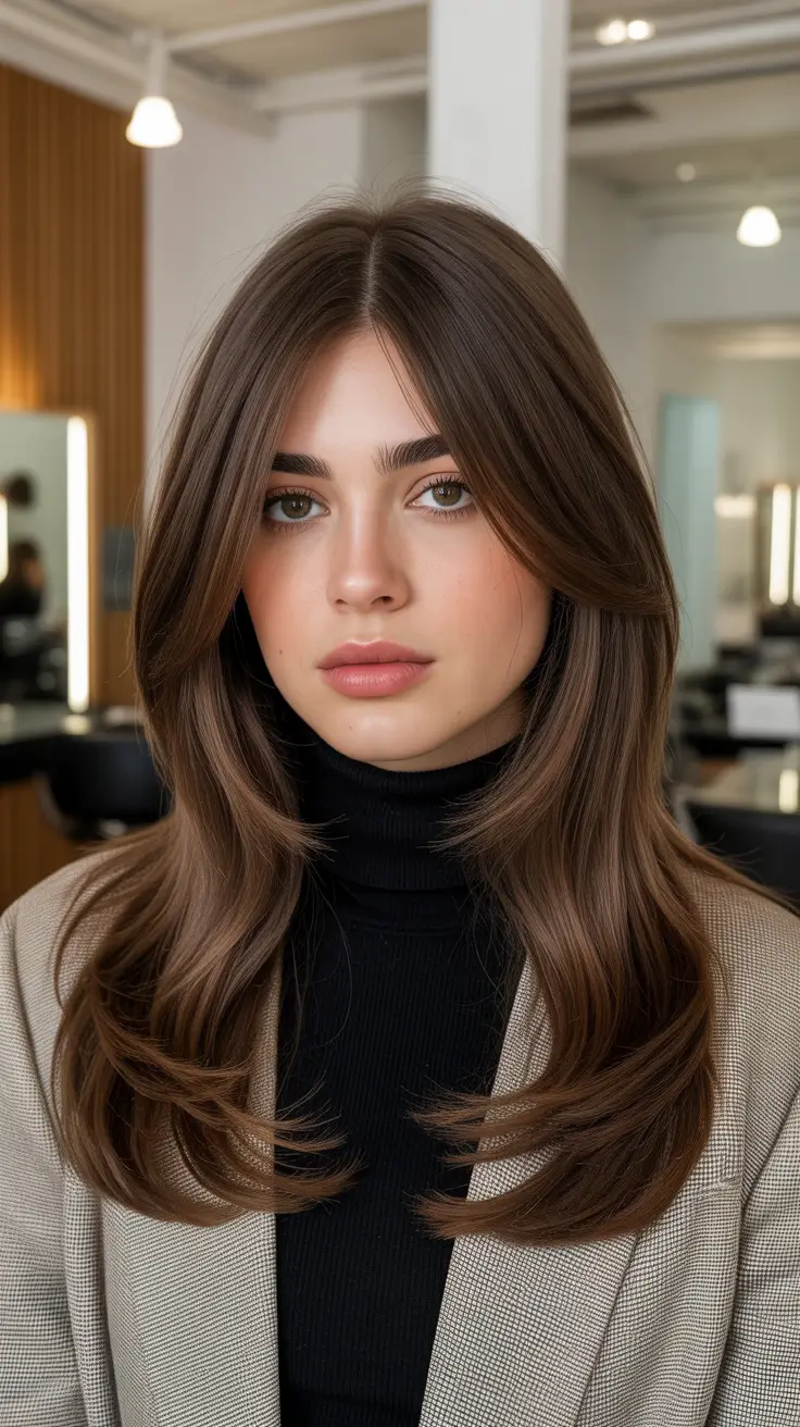 haircut ideas for medium hair 2026 elegant step cut with curtain bangs