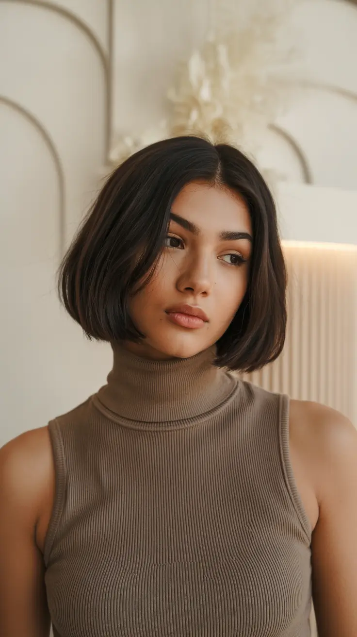 Modern choppy bob cuts 2026 Minimalist Espresso Bob With Structured Ends