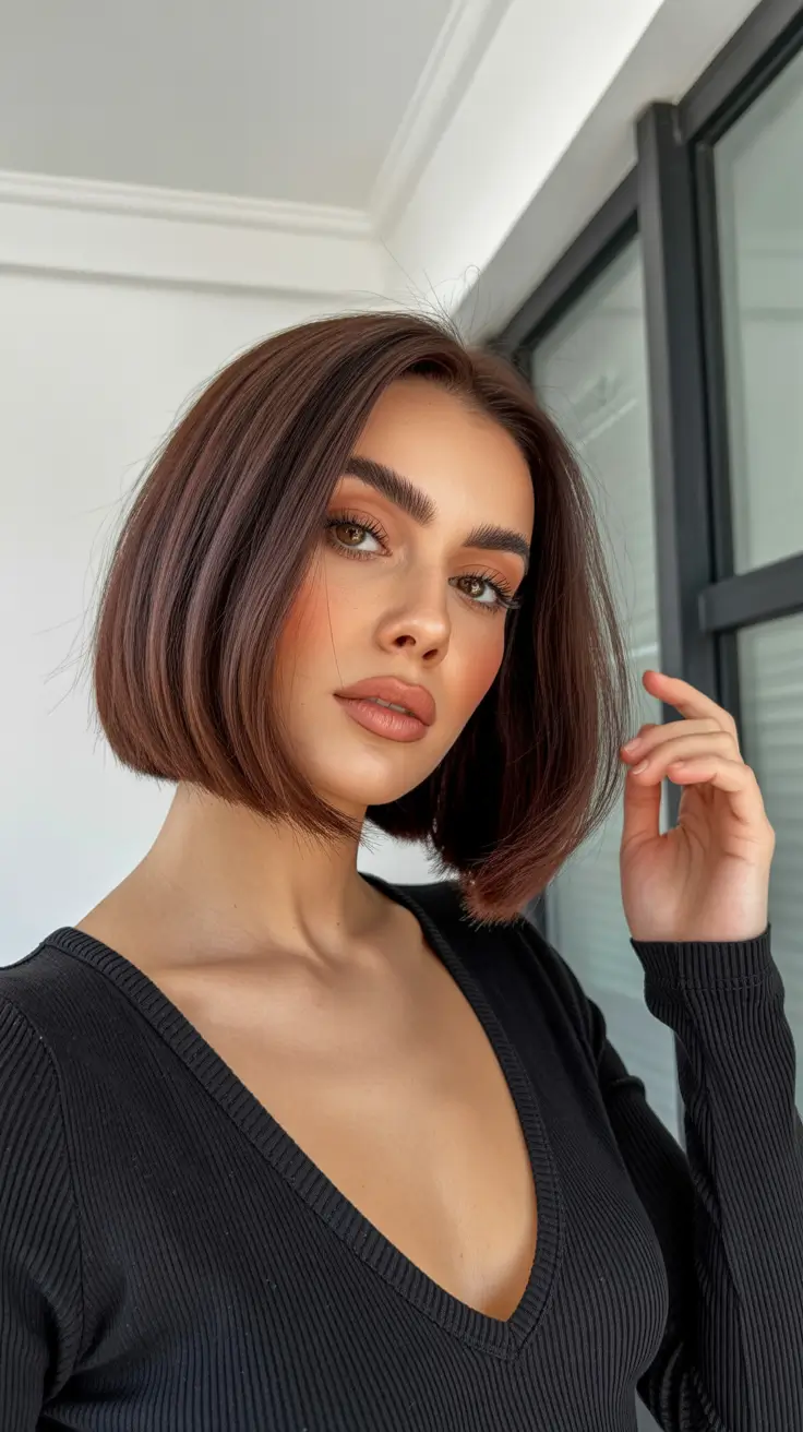 Modern choppy bob cuts 2026 Polished Brunette Bob With Clean Volume