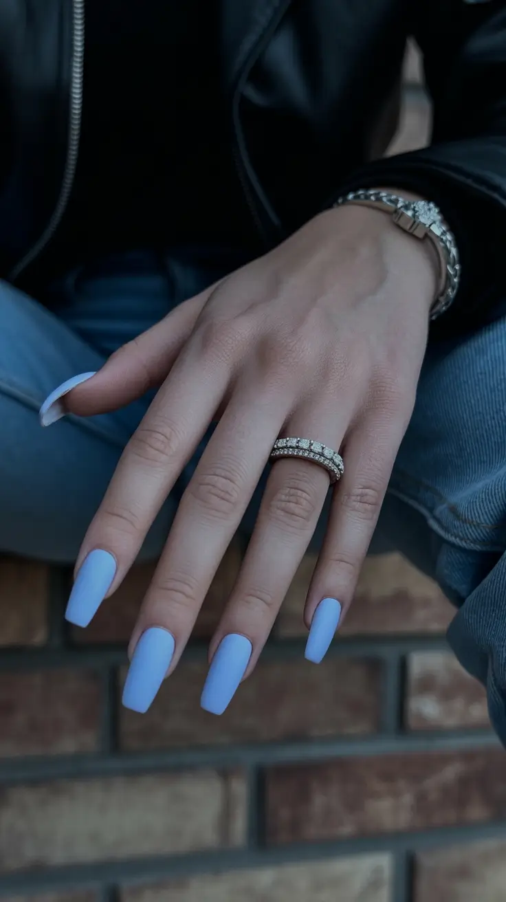 modern nail design 2026 Soft Matte Blue Confidence