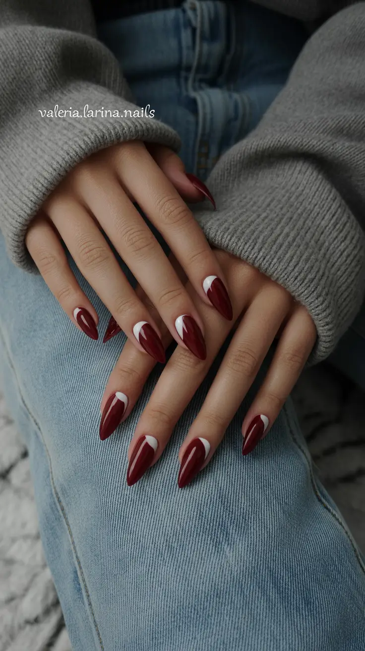 modern nail design 2026 Deep Wine French Arches
