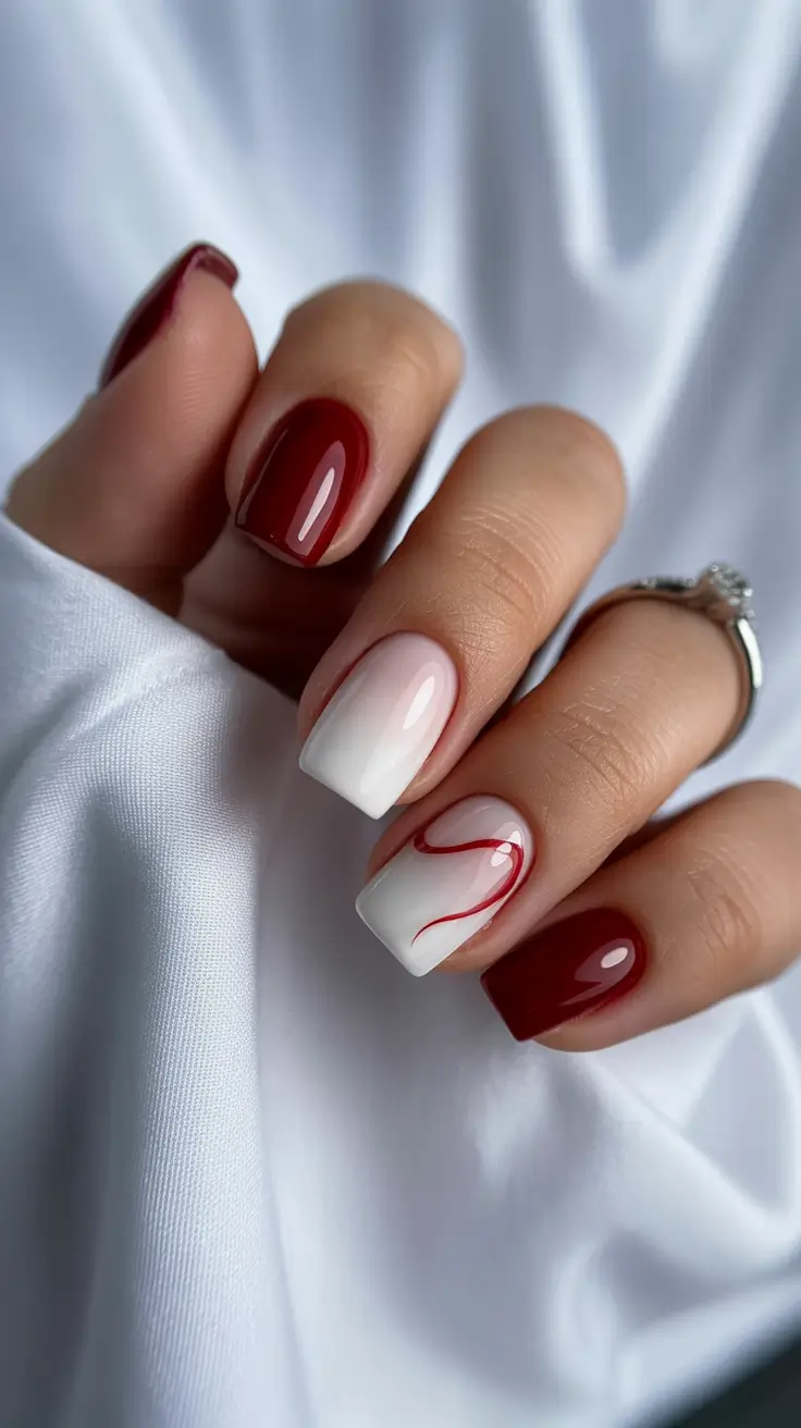 modern nail design 2026 Wine Red Meets Soft White Accents