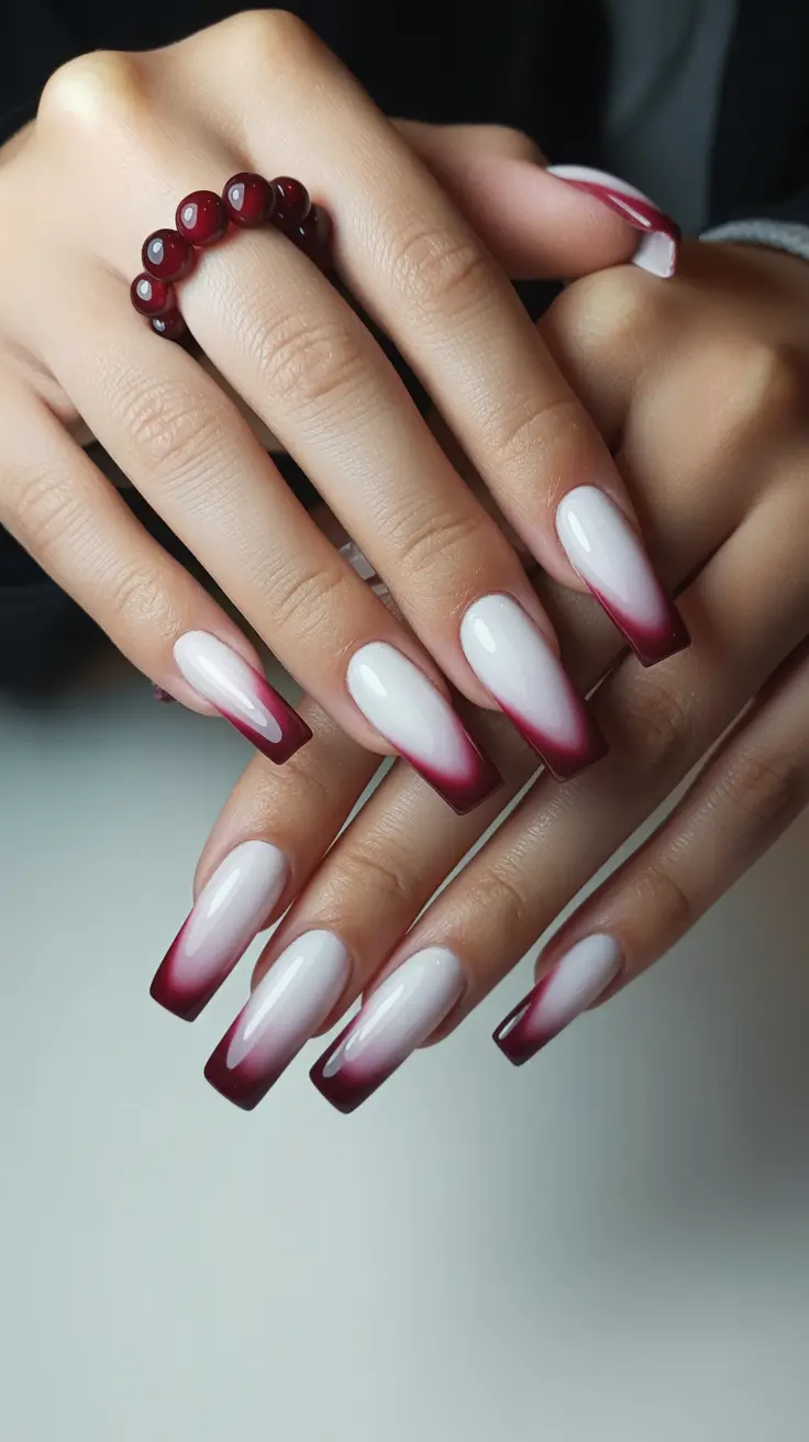 modern nail design 2026 Wine-Dipped Square Ombre