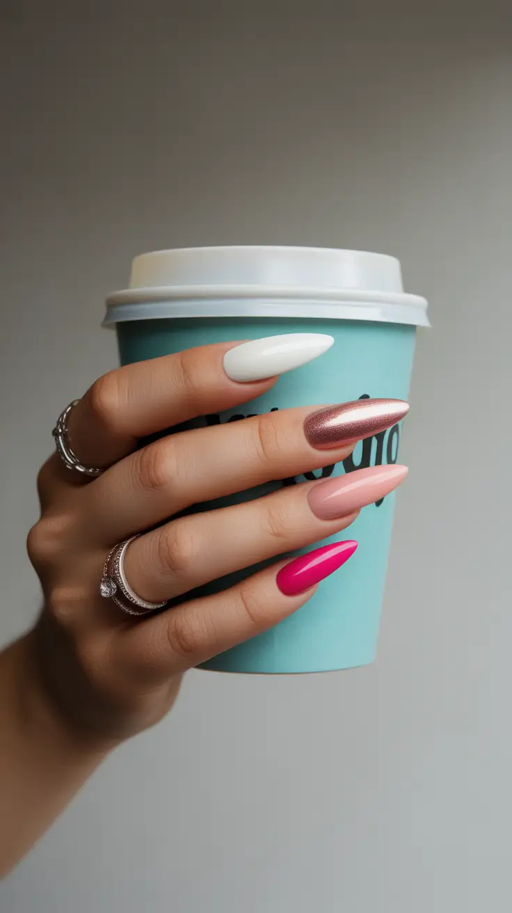 modern nail design 2026 Warm Neutrals With a Pop of Metallic