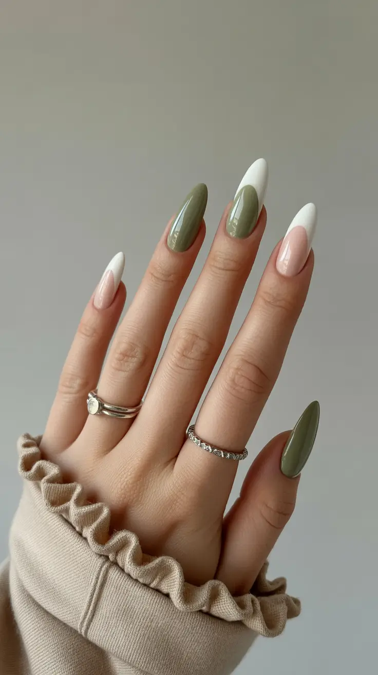 modern nail design 2026 Green Meets Cream Minimalism