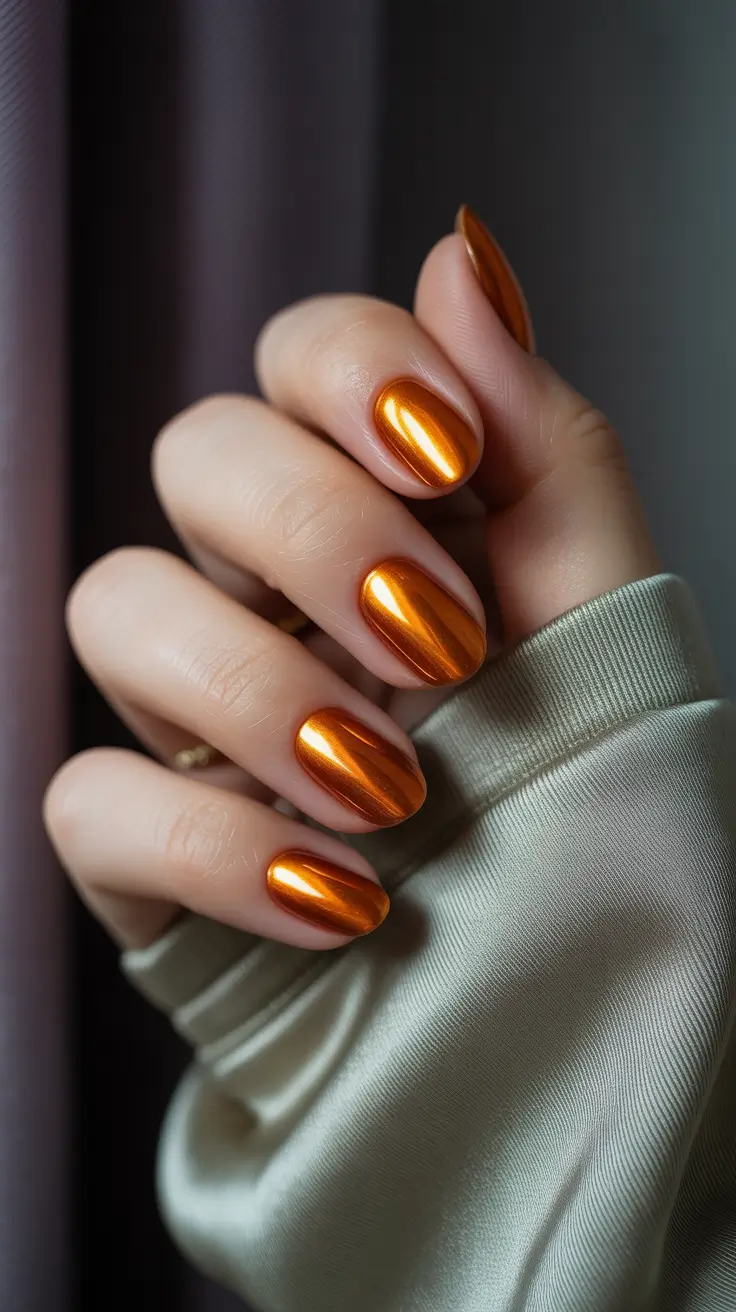 modern nail design 2026 Molten Copper Chrome Glow