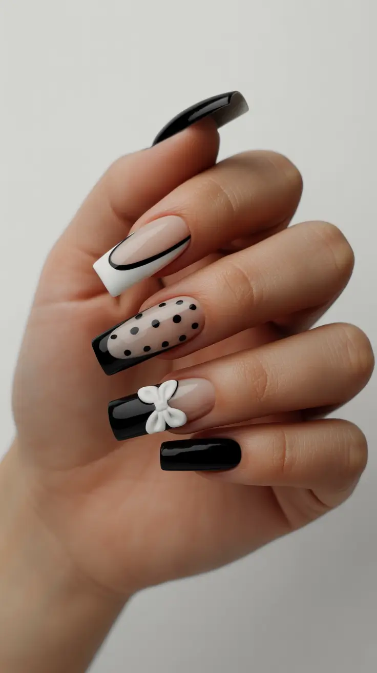 nail colors 2026 Monochrome Drama With a Playful Twist
