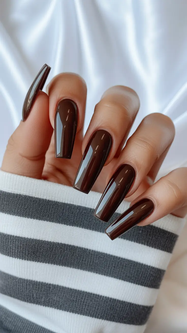 nail colors 2026 Ultra-Gloss Espresso Brown With Luxe Depth