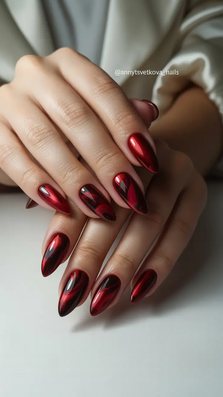 nail colors 2026 Dark Ruby Cat-Eye With Dimensional Depth