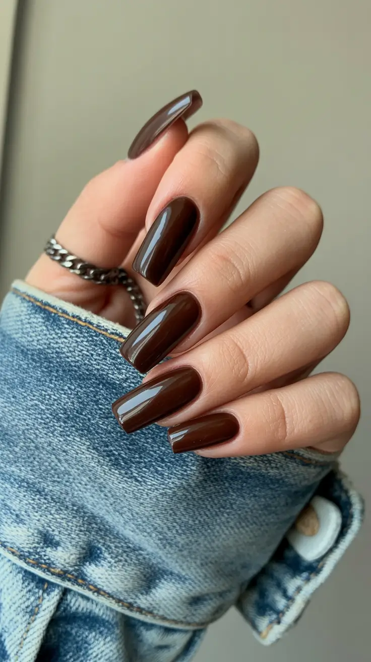 nail colors 2026 Deep Chocolate Gloss for Everyday Chic