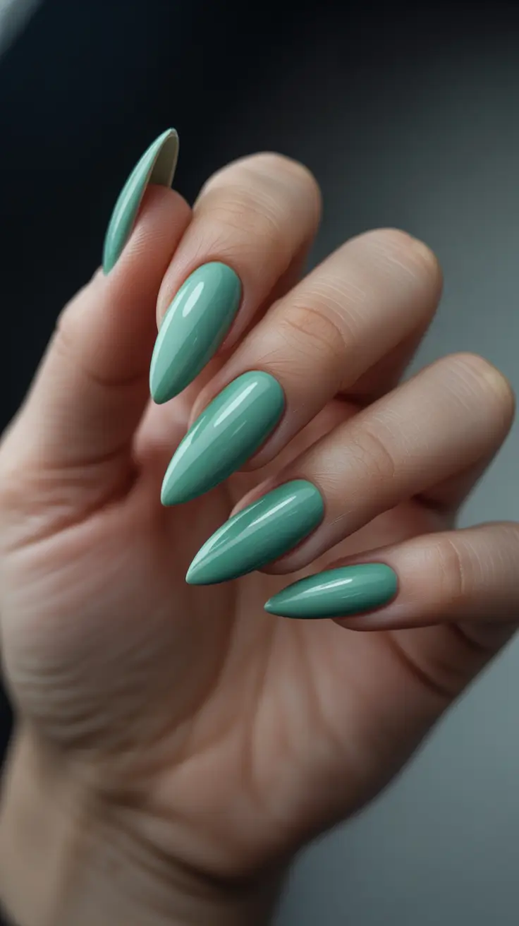nail colors 2026 Soft Green Almonds With Spring Serenity
