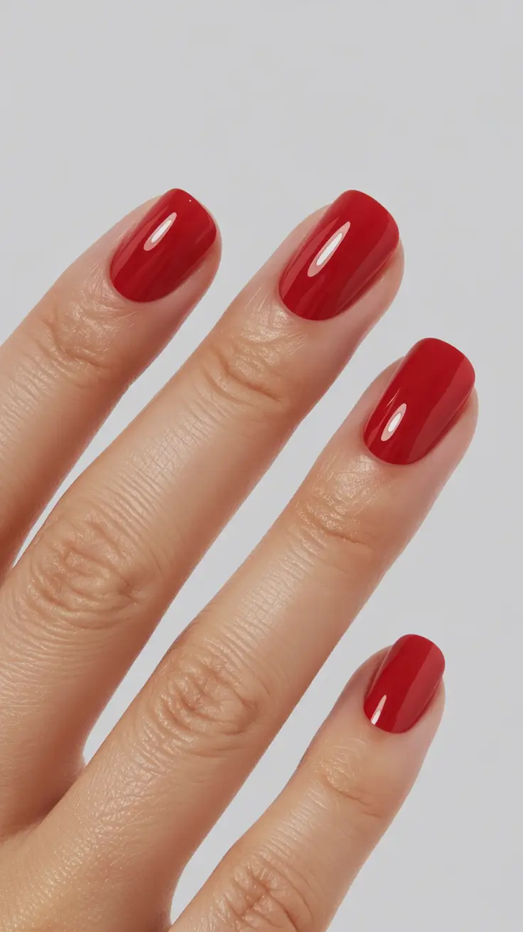 red nails 2026 Short Rounded Red -- Simple and Clean Everyday Polish