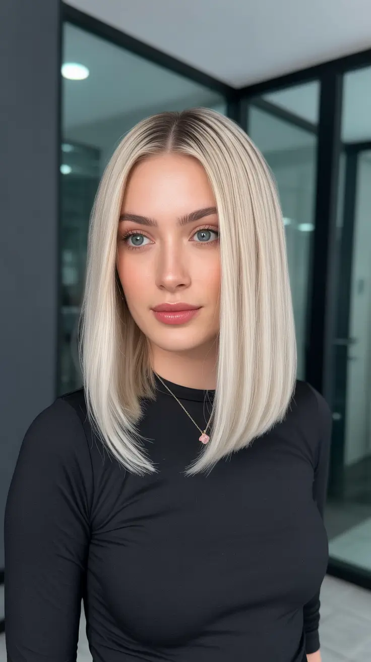 spring blonde hair color ideas 2026 Precision Pearl-Blonde Lob with Sleek Spring Shine