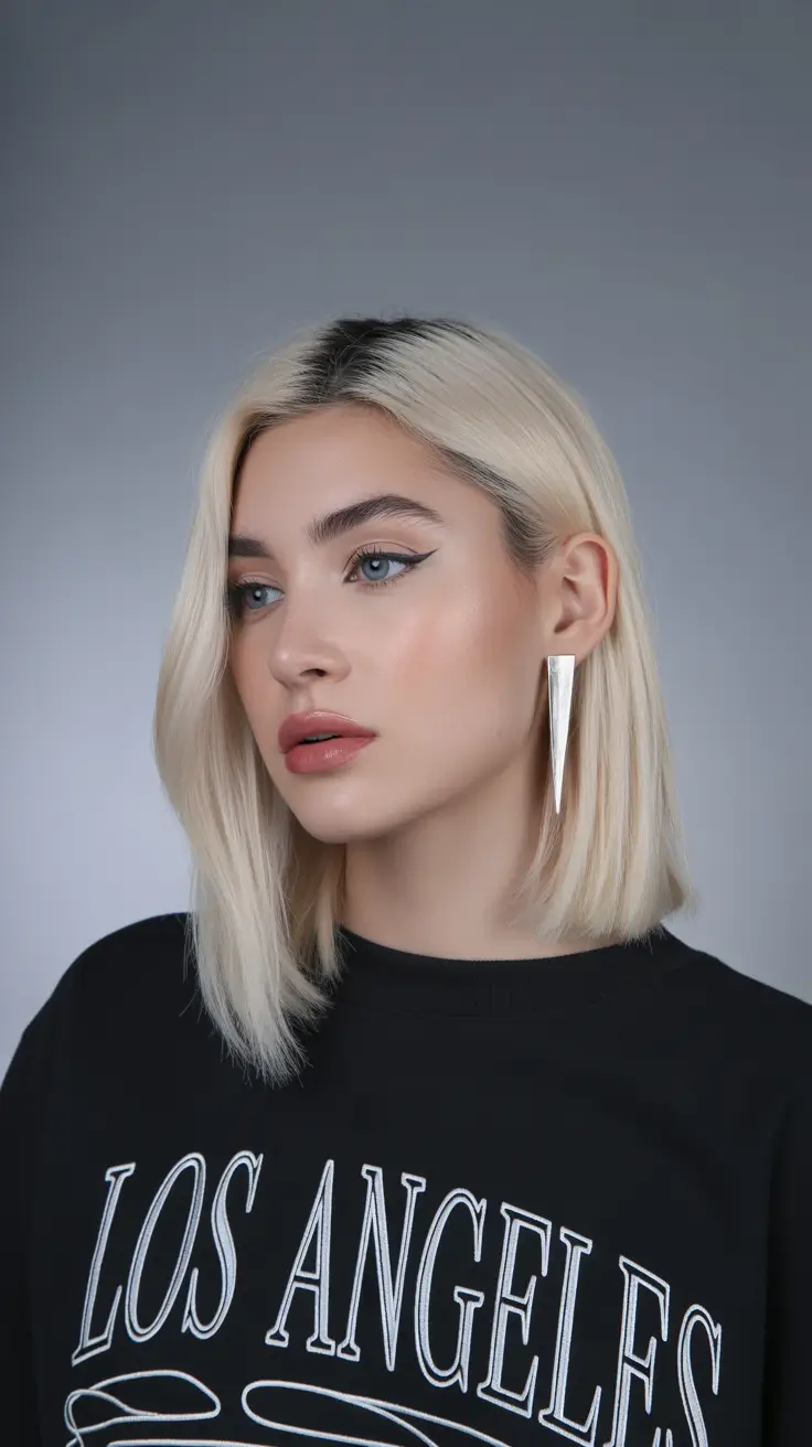 spring blonde hair color ideas 2026 Edgy Vanilla Blunt Bob with Urban Spring Attitude