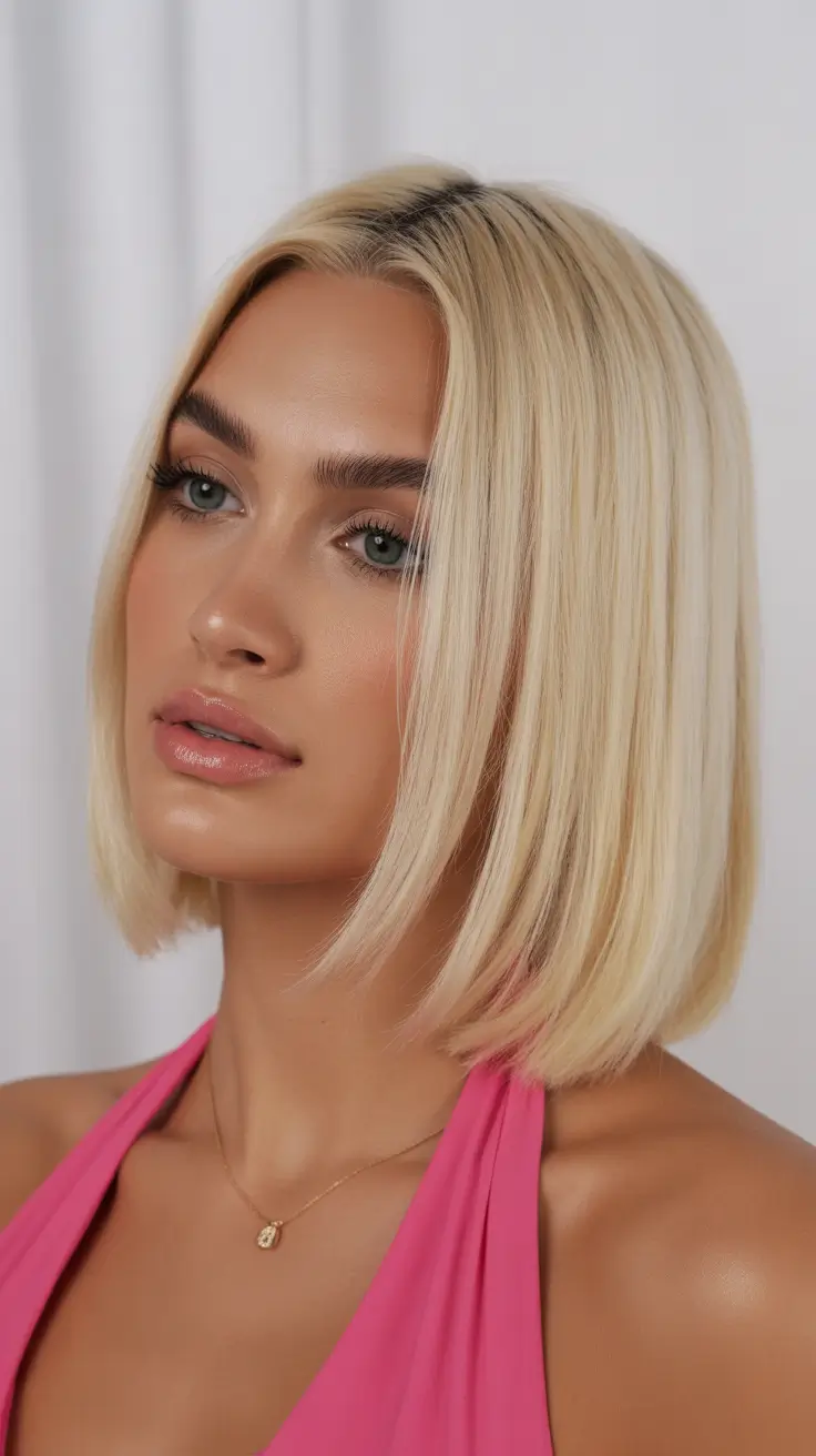 spring blonde hair color ideas 2026 Chic Polished Bob in Luminous Butter Blonde