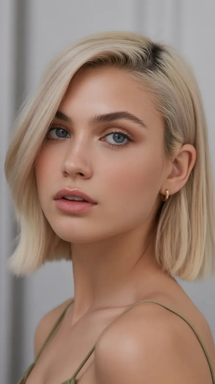spring blonde hair color ideas 2026 Minimalist Cool-Blonde Bob with Clean Angles