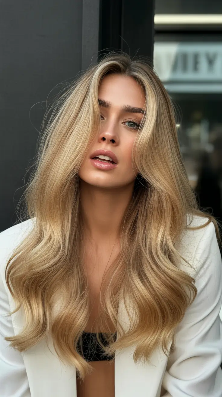 spring blonde hair color ideas 2026 Golden Balayage Layers with Sun-Washed Softness
