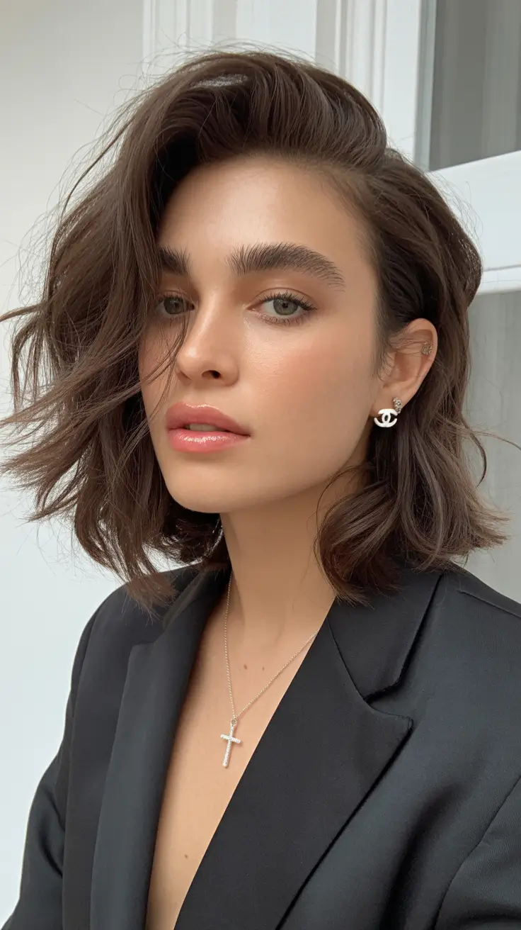 Spring Hair Color Ideas 2026 Modern Brunette Wavy Bob