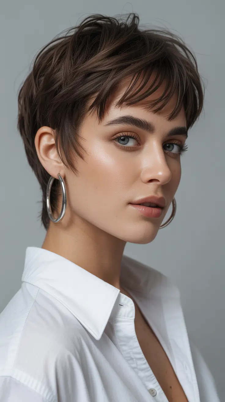Spring Hair Color Ideas 2026 Short Brunette Pixie