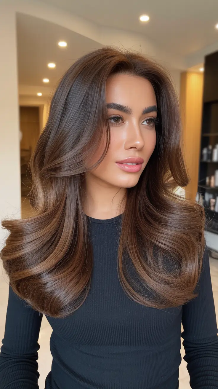 Spring Hair Color Ideas 2026 Clear Chocolate Brunette