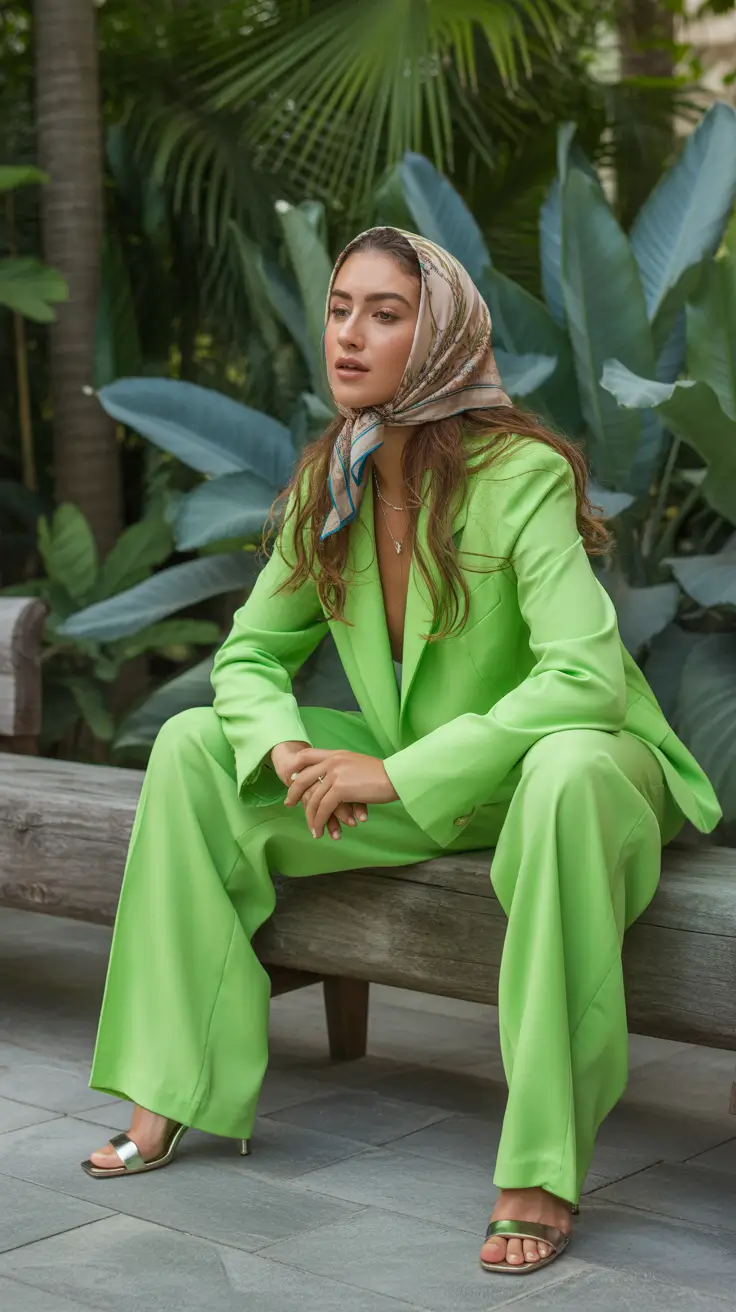 Spring Outfits for women 2026 Neon Botanical Power Suit for Warm & Rainy Spring Days