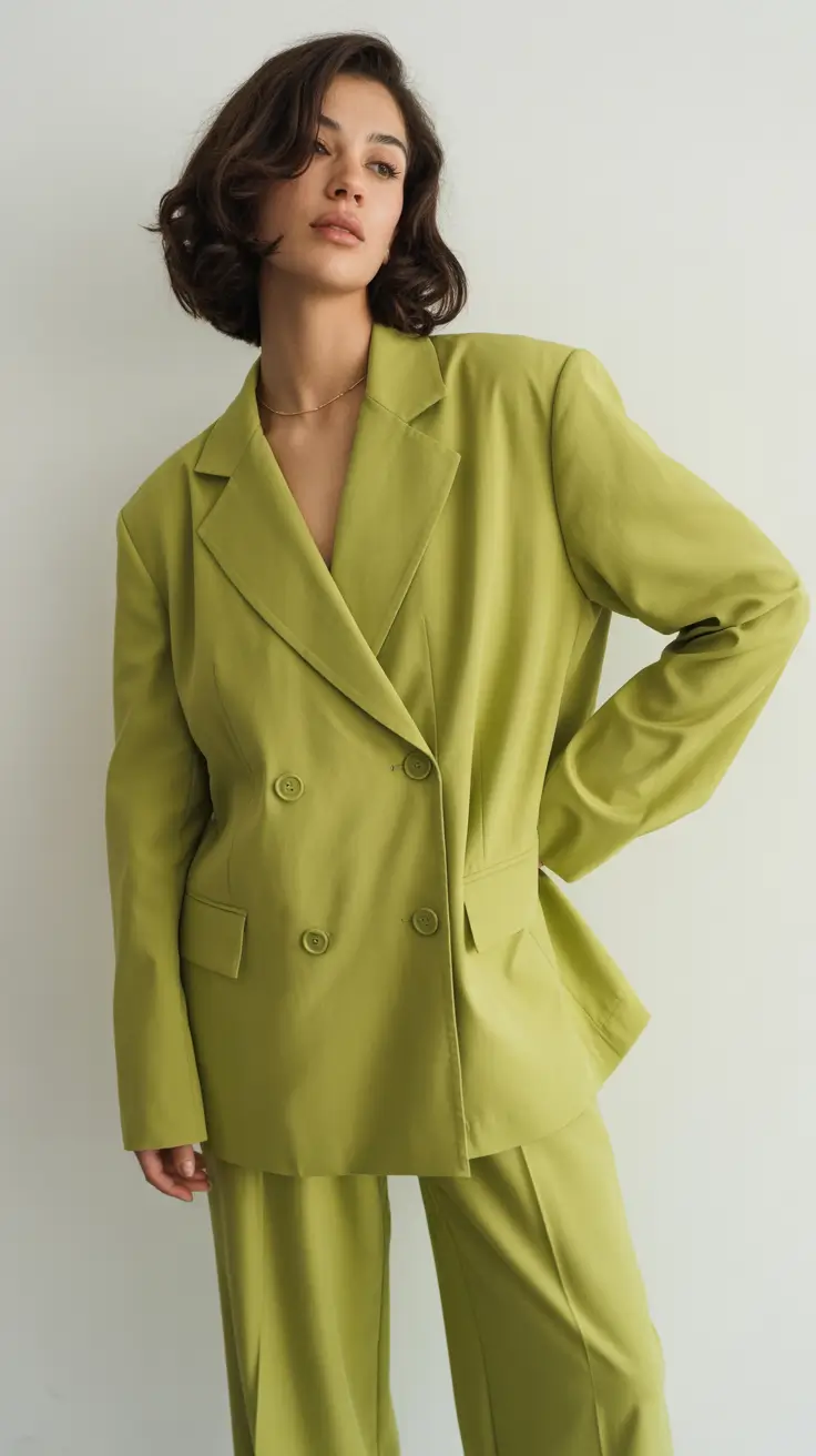 Spring Outfits for women 2026 Structured Olive Suiting for a Classy Spring Aesthetic