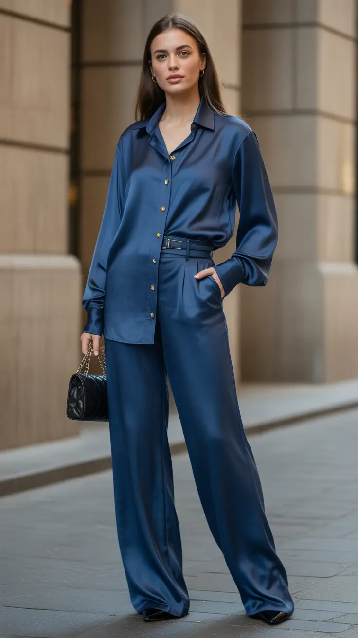 Spring work outfits 2026 Midnight Satin for Sleek Business Casual Days