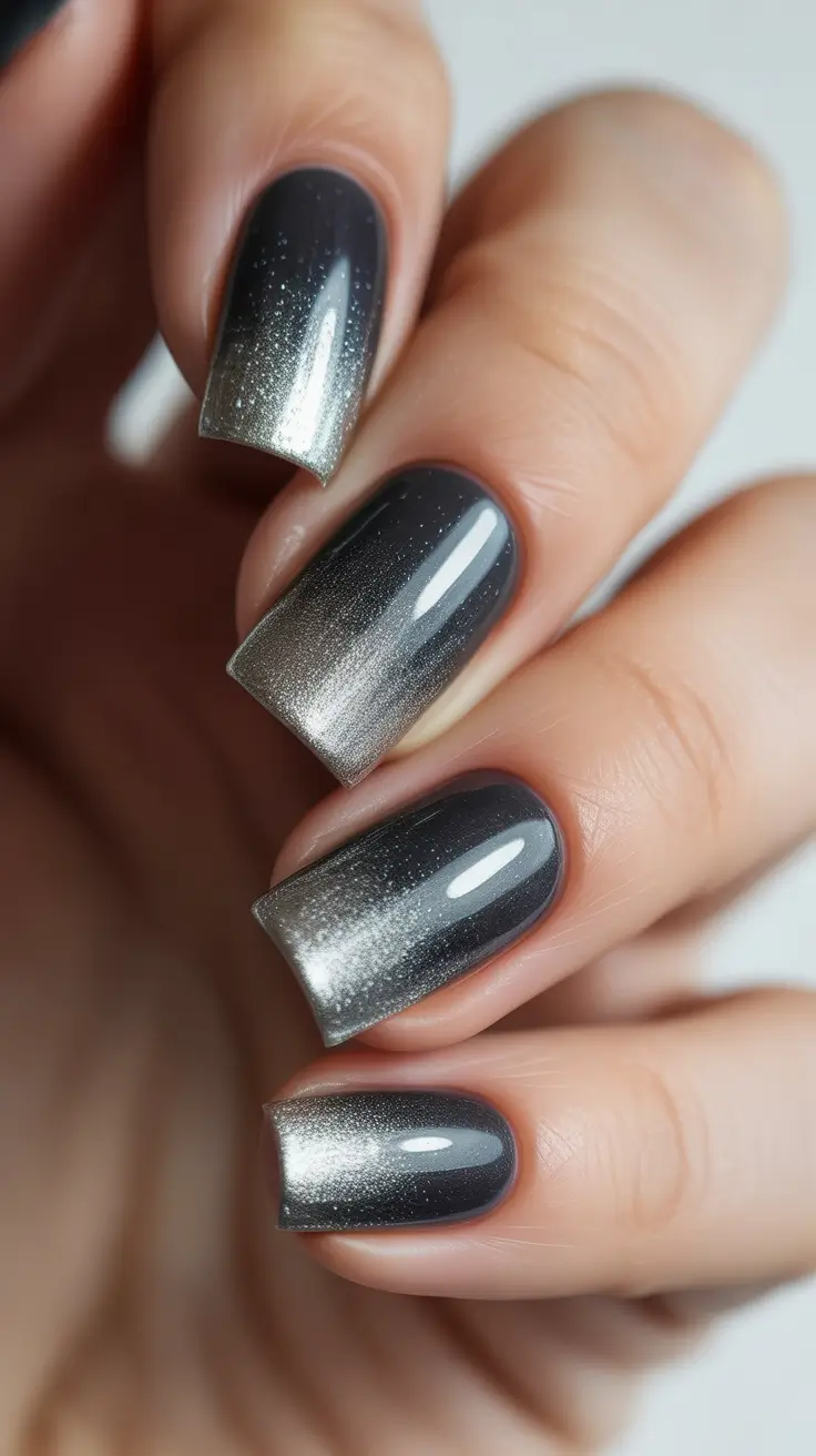 square nails inspiration 2026 Silver Gradient Steel Squares