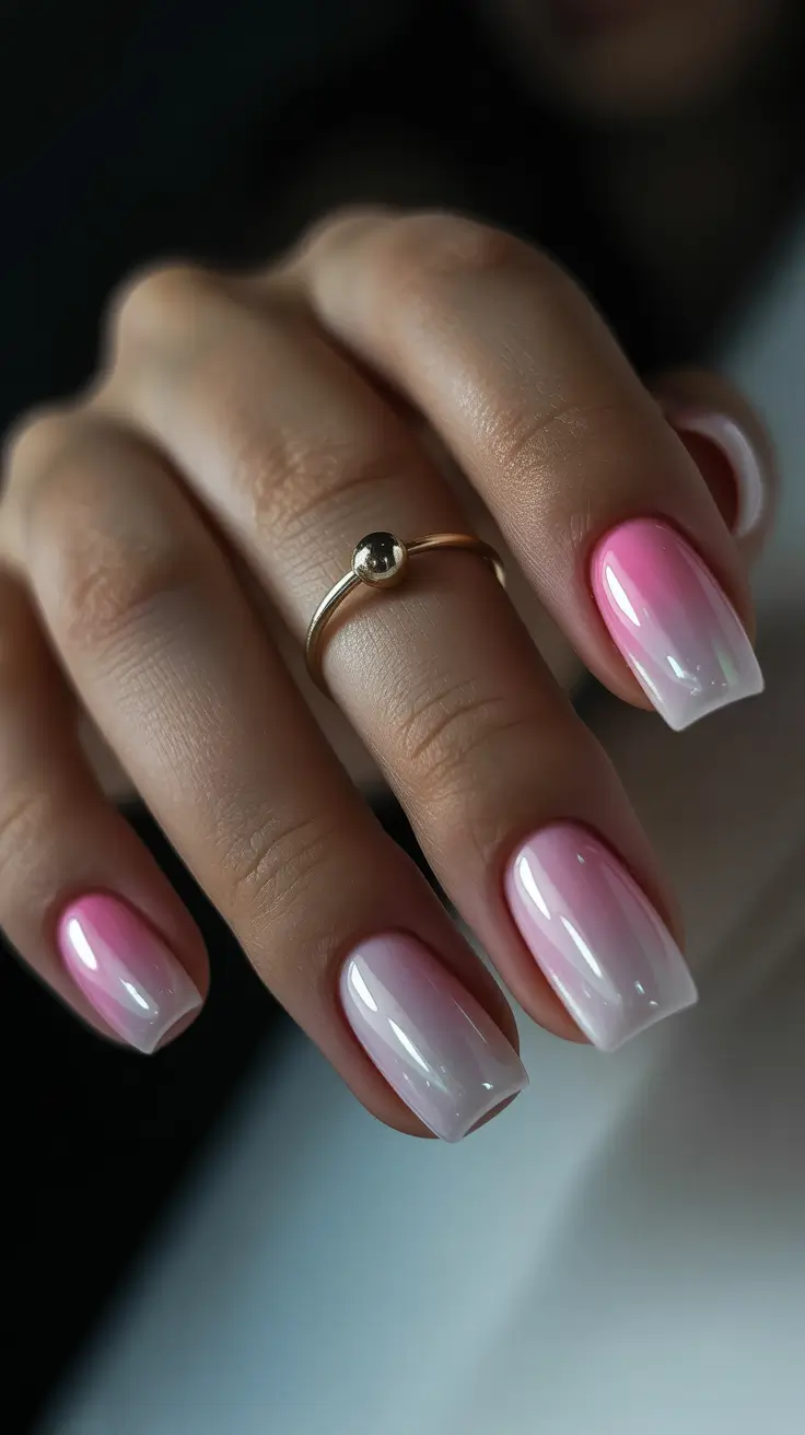 square nails inspiration 2026 Pink Pearl Ombre Elegance