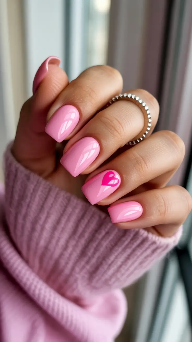 square nails inspiration 2026 Cotton Candy Pink with a Heart Accent