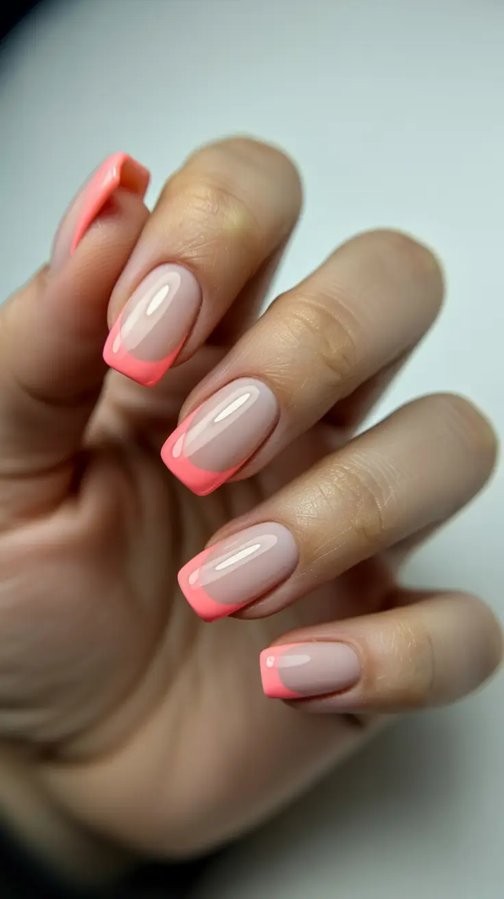 square nails inspiration 2026 Coral Neon French Tips