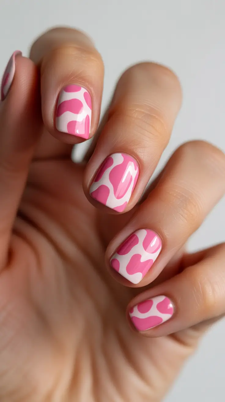 square nails inspiration 2026 Pink Abstract Short Squares