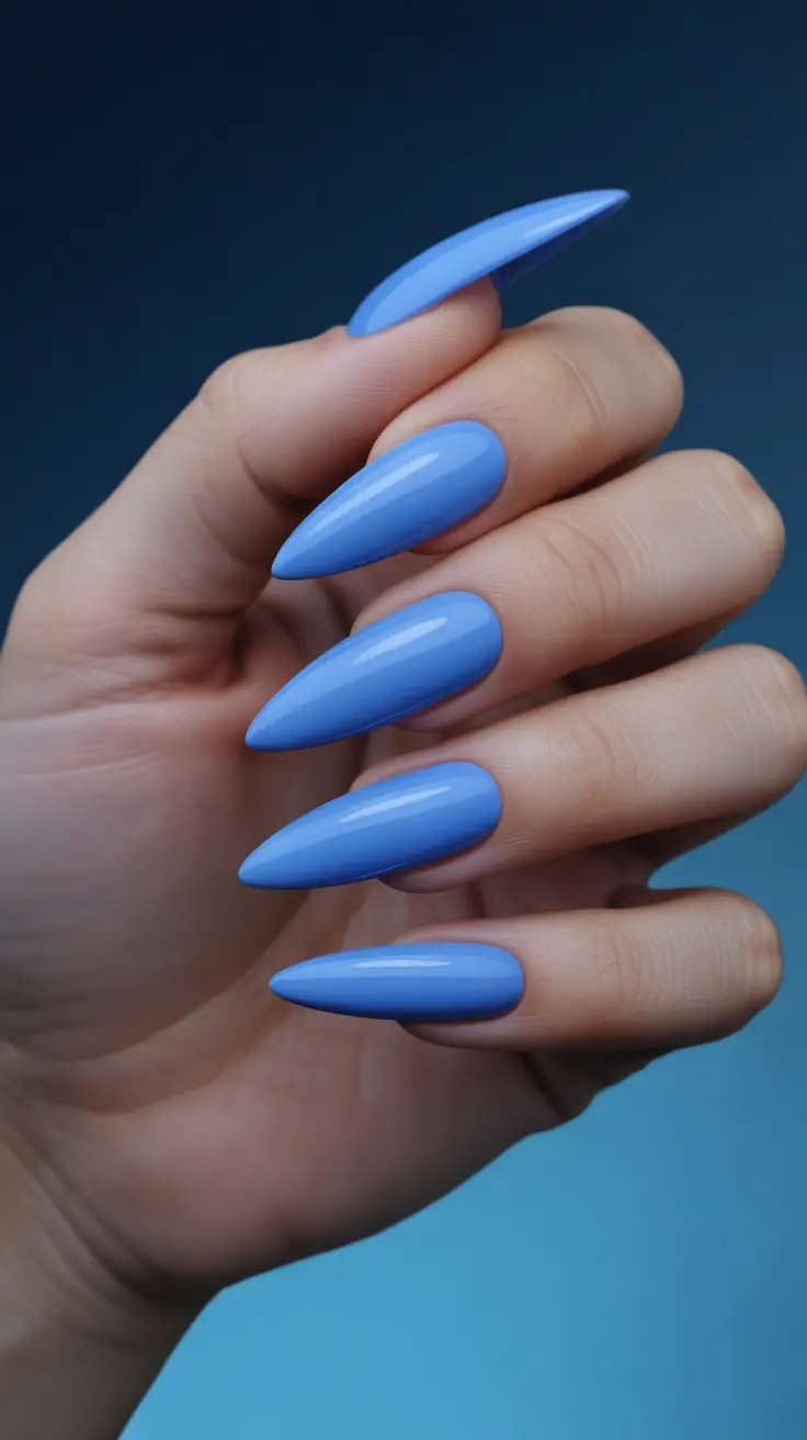 stiletto nail designs 2026 Soft Sky-Blue Stilettos With a Polished Cool-Tone Finish