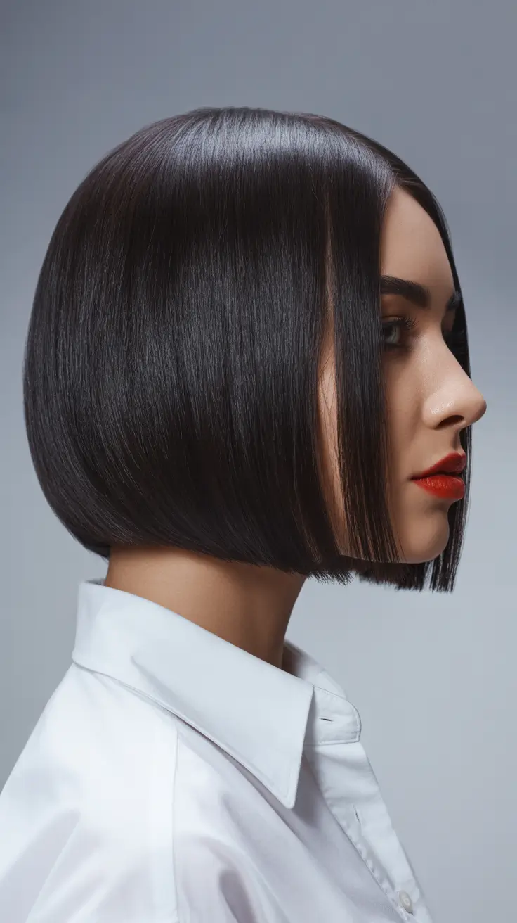 Stylish bob cuts for women 2026 Ultra-Polished Graphite Inverted Bob