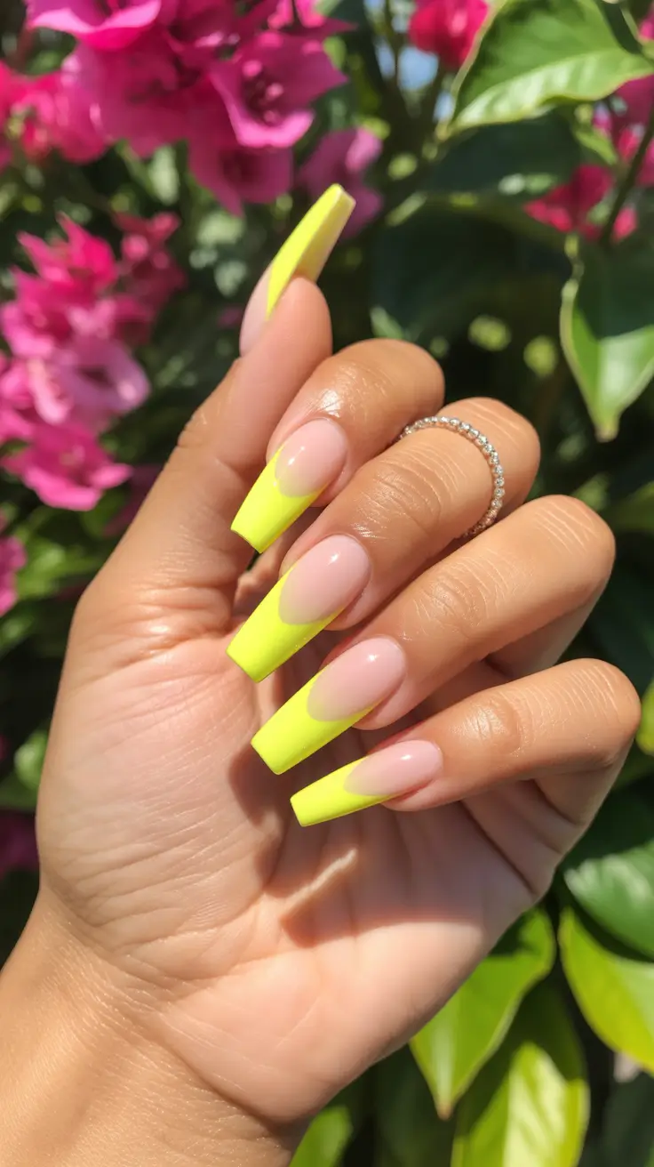 stylish coffin nails 2026 Neon French Fade for Bright Summer Edges