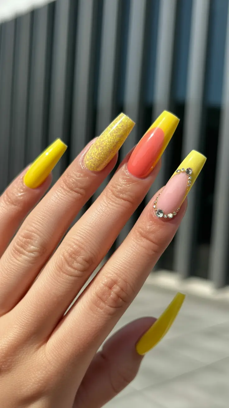 stylish coffin nails 2026 Citrus Glam Mix for Playful Summer Expression