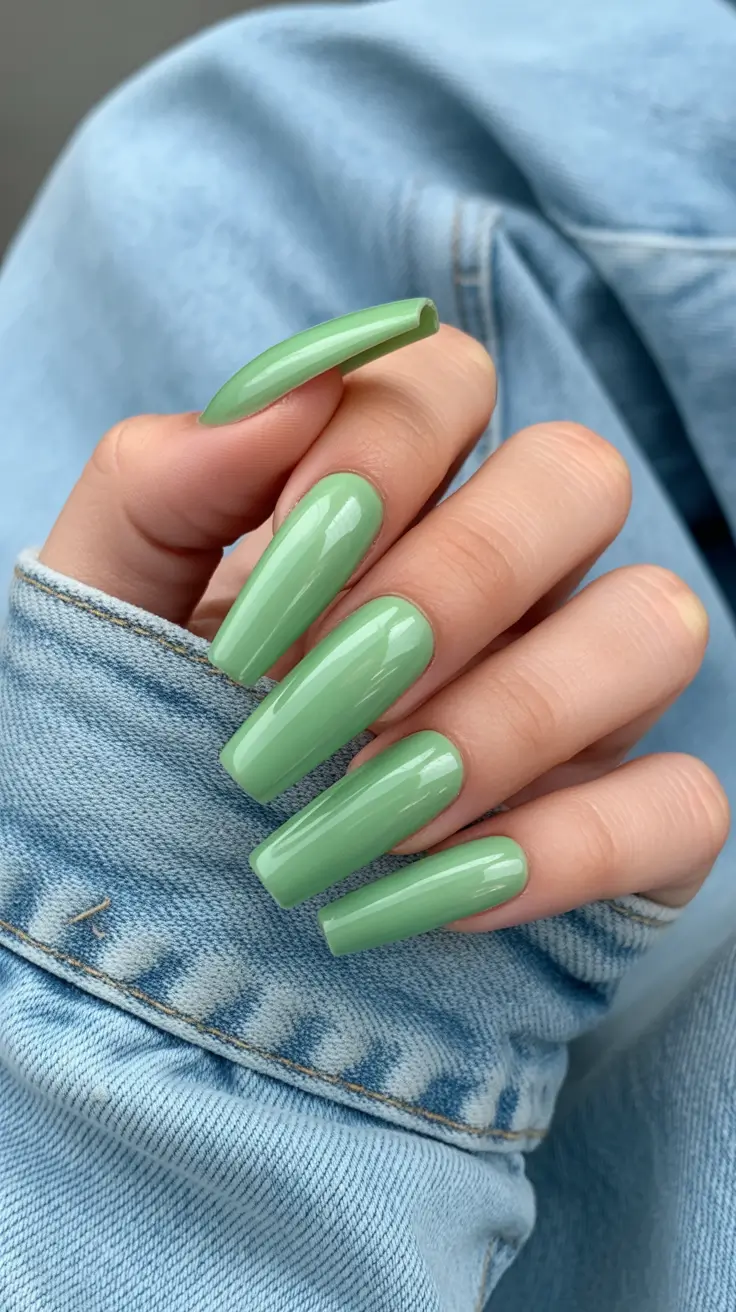stylish coffin nails 2026 Soft Mint Gloss for Calm Summer Freshness