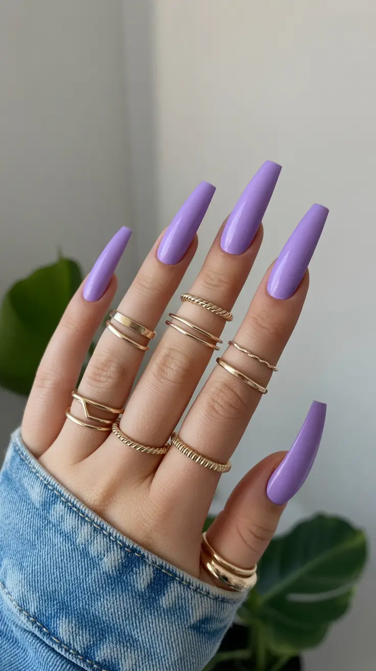 stylish coffin nails 2026 Lavender Glow for Pretty Pastel Elegance